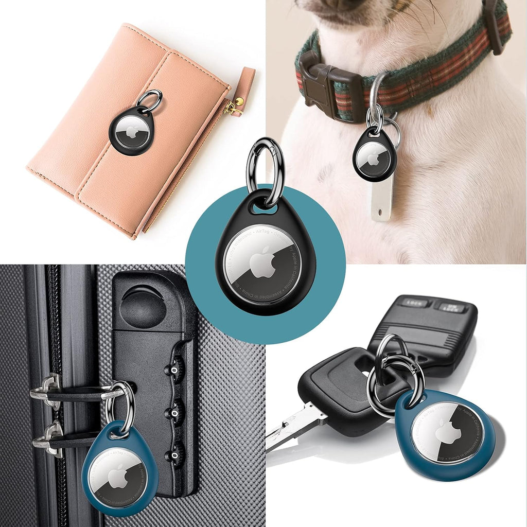 360° Protective Airtag Case - 4-Pack Keyring Holders, Scratch-Resistant TPU Full Cover for Keys, Bags, Luggage, and Pet Collars (Black & Blue)