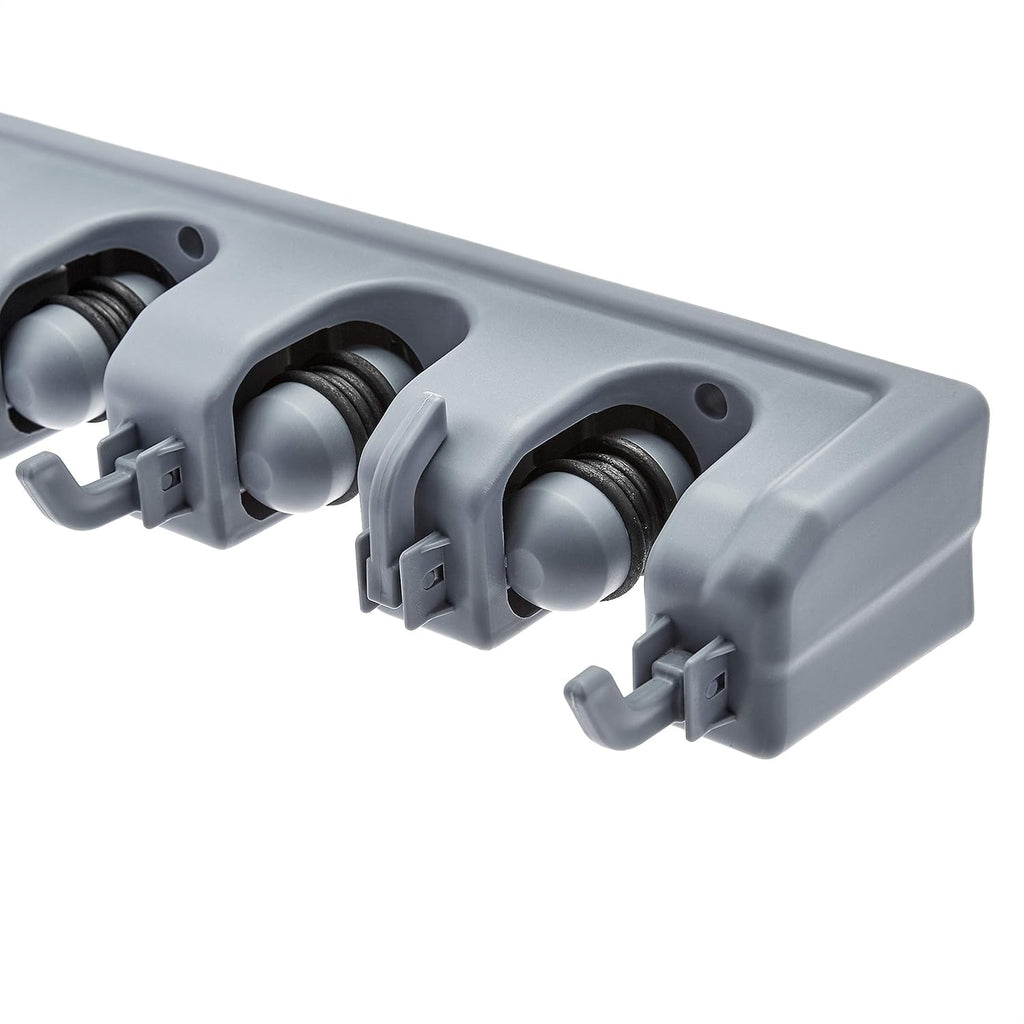 Space-Saving Gray Wall Mount Broom & Garden Tool Organizer with 6 Hooks & 5 Slots - Efficient Design (43 x 8.5 x 6.2 cm)