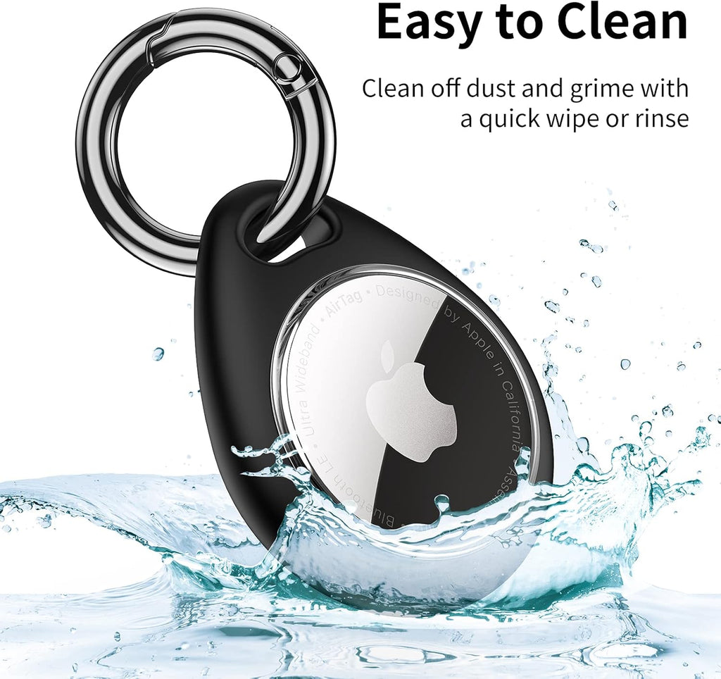 360° Protective Airtag Case - 4-Pack Keyring Holders, Scratch-Resistant TPU Full Cover for Keys, Bags, Luggage, and Pet Collars (Black & Blue)