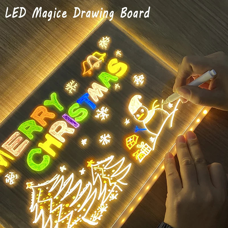 Glow-in-the-Dark Kids' Magic Blackboard Art Set - Creative Coloring Toy with Acrylic Markers - Perfect Xmas Gift!