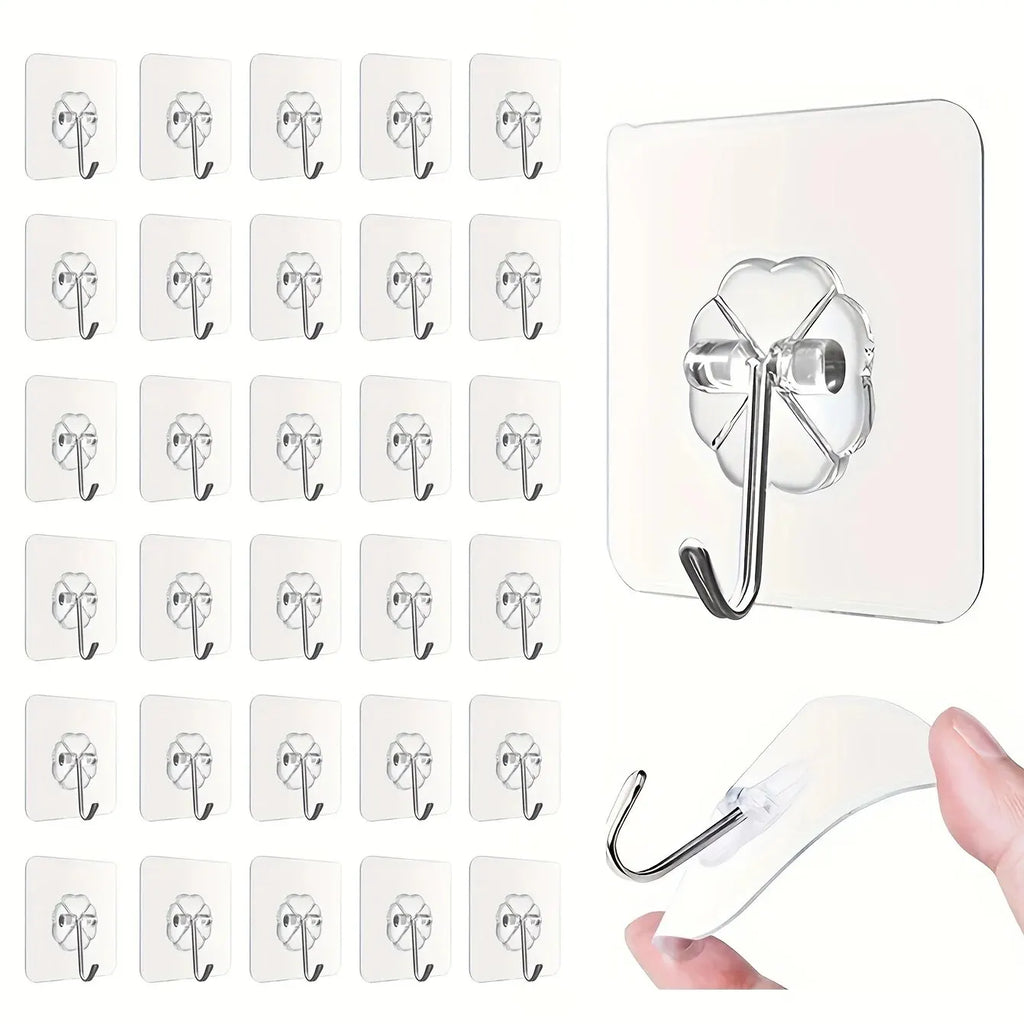 30-Piece Transparent Wall Mount Hooks - Strong Grip, Easy Install, Perfect for Modern Decor!