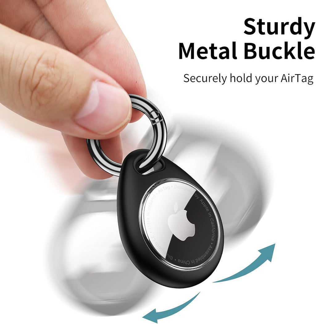 360° Protective Airtag Case - 4-Pack Keyring Holders, Scratch-Resistant TPU Full Cover for Keys, Bags, Luggage, and Pet Collars (Black & Blue)